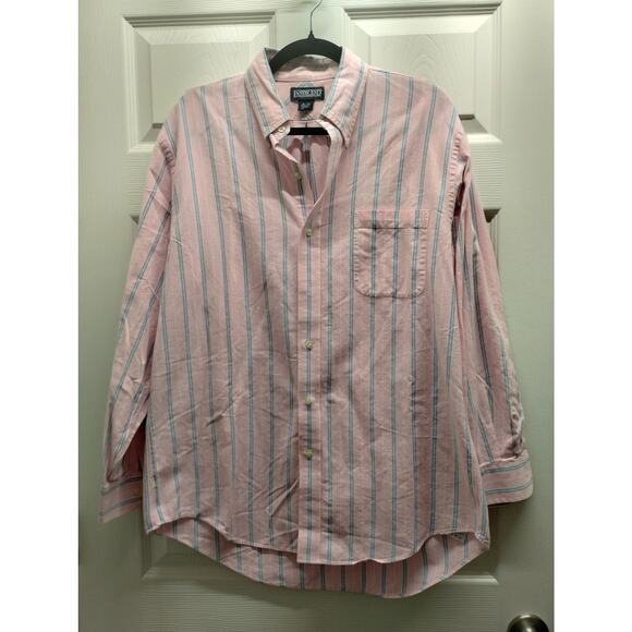 Lands' End Mens Size 16-33 Regular Pink Blue Striped Long Sleeve Button Up Shirt - Picture 1 of 4